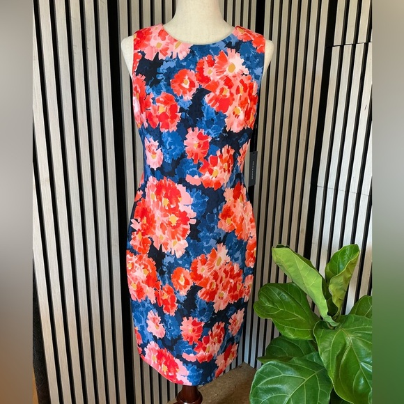 NWT Tommy Hilfiger Floral Midi Dress - Blue and Pink Sz 8 - Picture 1 of 5